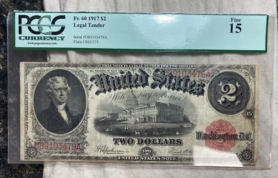 1917 $2 U.S. Note Legal Tender. Fr. 60. PCGS F-15 Comment Free Damaged Holder - Image 1 of 4