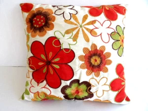 Beautiful Pier 1 Embroidered Flower Pillow Bright Colors 18X 18 CLEAN WASHED ! - Picture 1 of 7
