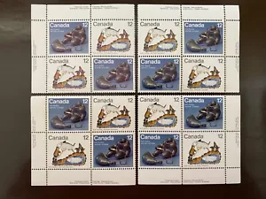 Canada Stamp Blocks - 1977 12c INUIT - HUNTING Inscription BK Set of 4(748-749) - Foto 1 di 1