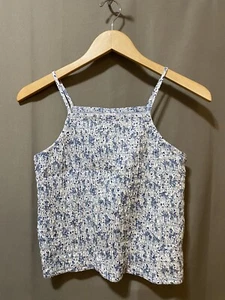 NWOT Abercrombie Kids Girl Spaghetti Strap Smocked Tank Top SZ 15/16 Blue Floral - Picture 1 of 11