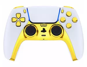 White/Golden Custom UN-Modded Controller Unique Design compatible with PS5 OEM - Picture 1 of 8