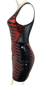 Bebe Black And Red Sequin Bodycon Mini  Dress Size XS - Picture 1 of 6