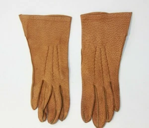 Guantes de cuero vintage marrón claro beige tostado corte de mesa guantes para mujer talla pequeña - Imagen 1 de 12