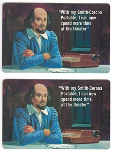 2 Vintage Single Swap Playing Cards Shakespeare Typewriter Smith Corona AD - Picture 1 of 1