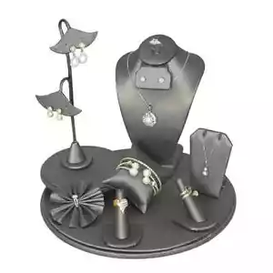 9 Piece Steel Grey Leatherette Jewelry Display Set - Picture 1 of 1