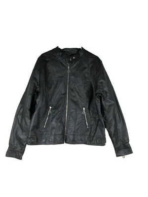 Jou Jou Womens Faux Leather Motorcycle Jacket Long Sleeve Pockets Size 2X Black - Image 1 of 4