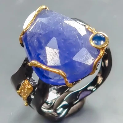 Anillo de tanzanita natural hecho a mano de 10 quilates + plata de ley 925 talla 8/R441000 Foto 1 de 4