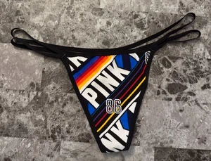 Victoria's Secret PINK GROSSE REGENBOGENSTREIFEN DOPPELTE TRÄGER SELTEN V-STRING HÖSCHEN - Bild 1 von 4