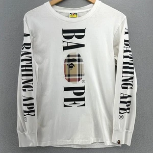 A Bathing Ape BAPE Check Logo ABA Plaid Tee White Long Sleeve S Bapesta Street - Picture 1 of 10