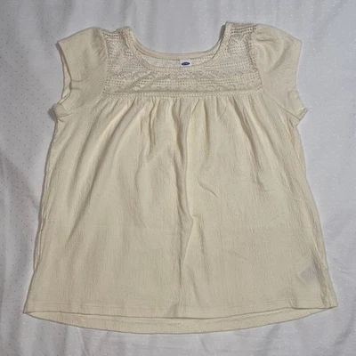 Old Navy Girls Cream Color Blouse Size L (10-12) Short Sleeve - Image 1 of 4