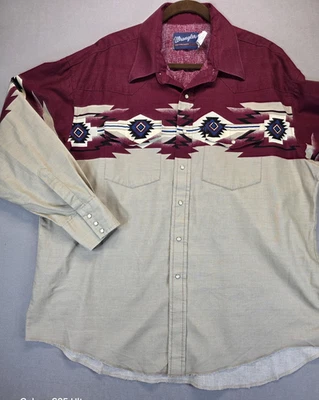 Vintage Mens Wrangler Mens Pearl Snap XXL Long Sleeve Aztec Print Western Rodeo - Image 1 of 4