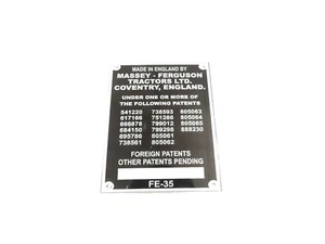DATA PLATE (COMMISSION ) FITS TO MASSEY FERGUSON TRACTOR ENGLAND FE35 35X 1958-6 - Picture 1 of 8