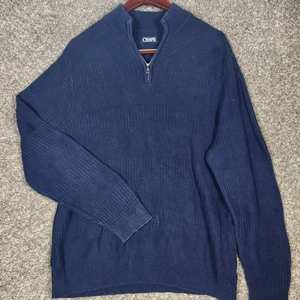 Chaps Classic Fit Quarter Zip Sweater Mens Sz XXL 2X Navy Blue Cotton Pullover - Picture 1 of 12