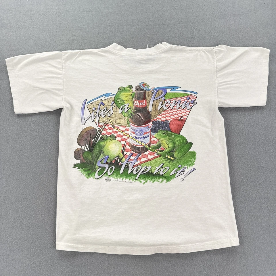Camisa Budweiser De Colección Para Hombres Mediana Años 90 Ranas Picnic Cerveza Camiseta 1995 Hecha en EE. UU. Foto 1 de 4