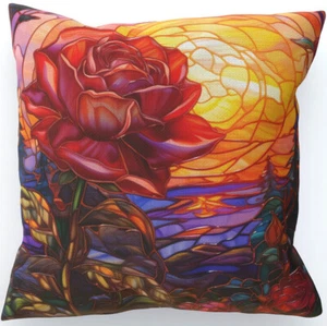 Beauty At Sunset, Stained Glass Window Effect Cushion, Double-Sided, Rose Nature - Picture 1 of 8