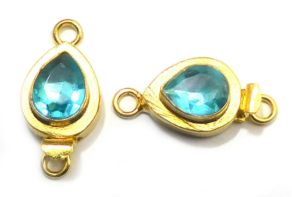 2 Pcs Blue Topaz Box Clasp 1 Strand 18k Gold Plated Jewelry Making vs-352 - Image 1 of 3