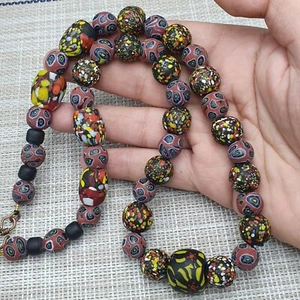 Venetian Style Aventurine & Eyes Vintage Glass Beaded Necklace - Picture 1 of 17