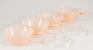 Fire King peach lustre Ramekins with handles and with lids oven ware Made in USA - Picture 1 of 6