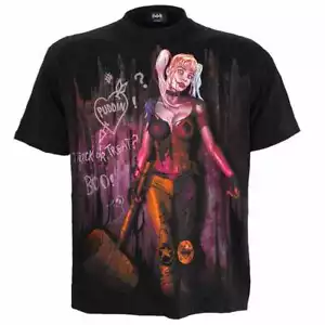 HARLEY QUINN - TRICK OR TREAT - Front Print T-Shirt Black - Picture 1 of 4