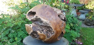  Teakholz Kugel Skulptur Indonesische Kunst Natur Garten Deko Ball Unikat Bali - Bild 1 von 10
