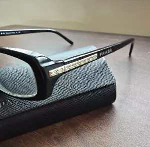 RARE PRADA Black Rectangle Rhinestone Embellished Logo Eyeglasses 1AB-101 135 - Picture 1 of 10