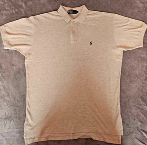 Ralph Lauren Mens Polo Shirt Large Beige Short Sleeve Pony Top Shirt - Picture 1 of 4