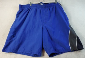 Speedo Swim Trunks Shorts Mens Large Blue 100% Polyester Pockets Elastic Waist - Picture 1 of 12