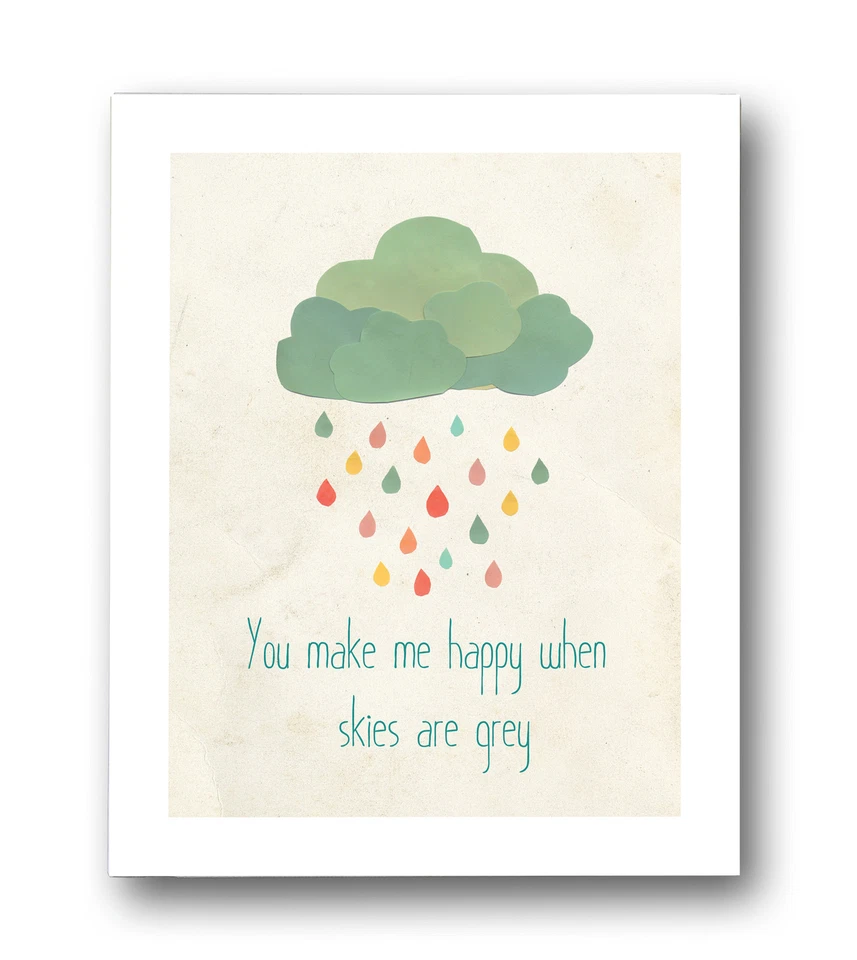 Kid's Room Wall Art, Gender Neutral Nursery Decor, "When Skies Are Grey" Foto 1 de 1