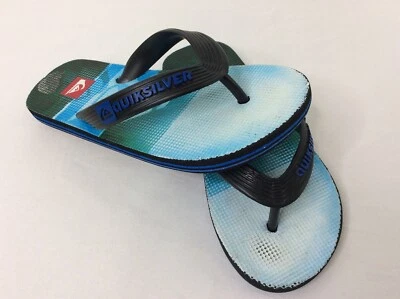 Sandalias chanclas Quiksilver azul y verde ondas jóvenes niños talla 11 12 Foto 1 de 4