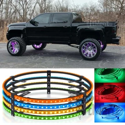 4Pc 17.5" LED RGB Wheel Ring Lights Rim Light APP For GMC Sierra 1500 2500 Yukon - Image 1 of 4