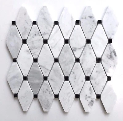 Gray Carrara with Black Marble Dots Rhomboid Floor Mosaic Tile Backsplash Wall - Image 1 of 4