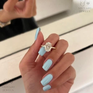Anillo solitario de diamantes cultivados en laboratorio de corte ovalado VS1 de 3 quilates de oro amarillo de 14 k certificado IGI - Imagen 1 de 13
