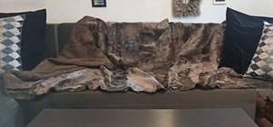 Shearling Sheepskin Blanket Brown Handmade Throw Bedroom Cover - Picture 1 of 8