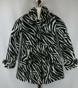 My Michelle Girls White Black Zebra Print Hooded Fleece Dress Coat Size Small - Picture 1 of 2