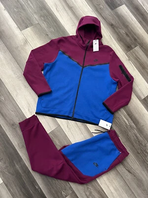 NIKE TECH POLAR 2 Piezas Chándal Sangría Púrpura Azul Para Hombre Sudadera con Capucha 2XL Pantalones XL Foto 1 de 4