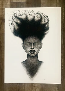Flaming Hair Female Gothic Charcoal Drawing On Paper 24 x 18 inches  - Picture 1 of 6