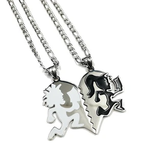 Pair Stainless Steel ICP Juggalo White Heart Charm Hatchetman Couple Necklace - Picture 1 of 3