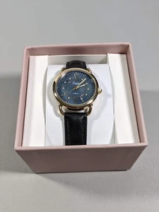 Vivani Black Dial Round Gold Tone Case Black Band Watch - Picture 1 of 5