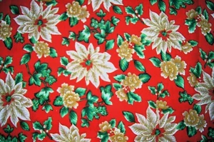 3 Yards  White Poinsettias on Red Silky Cotton Blend Fabric 105" X 44" - Picture 1 of 2