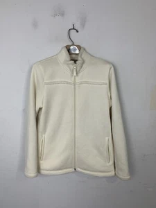 T by Talbots Womens Jacket Medium Ivory Faux Fur Sherpa Lined Full Zip Fleece - Picture 1 of 11