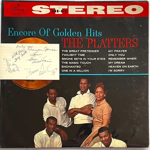 THE PLATTERS GOLDEN HITS VINYL LP RECORD WITH 5 SINGATURES ON AUTOGRAPHED CARD - Picture 1 of 3