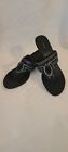 Fioni  Black Beaded With Silver Thong Sandal Women Size 7 Slip On Spool Heels