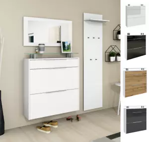 Garderobenset Schuhschrank Paneel Spiegel Weiß Haken Flur Regal Sparset OLIVA 2 - Bild 1 von 17