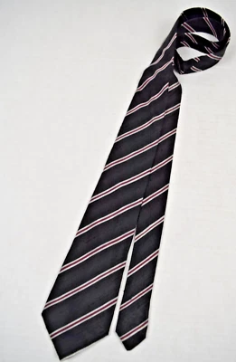 Neck Tie VTG Thai Silk 100% 50s 60s Ivory Carmine Red Stripe Black Silk 54" x 3" - Image 1 of 4