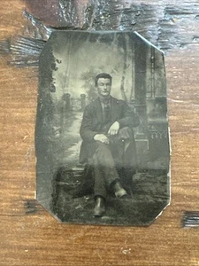 Tin Type Photo Distinguished Man Gentleman Seated Portrait 1.75”x2.75”  Tintype - Picture 1 of 4