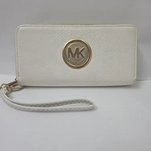 Michael Kors FULTON 7”x4” Leder Handytasche Geldbörse Kalbsleder umlaufender Reißverschluss CREME - Bild 1 von 10