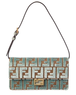 Cartera Fendi Baguette Ff de terciopelo y cuero con cadena para mujer Foto 1 de 4