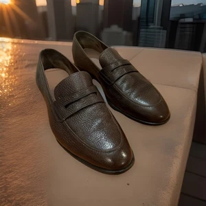 Mocasines Bally de cuero granulado Penny para hombre 8-1/2 suela Relon marrón EE. UU. silenciosos de lujo - Imagen 1 de 10