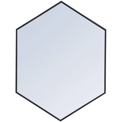 Maklaine Modern 40" x 30" Hexagonal Metal Frame Mirror in Black - Image 1 of 4