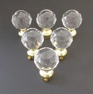 6 Runde Vintage Klar Acryl Diamantschliff Gardinenstange Enden 1 3/4" Durchmesser - Bild 1 von 5